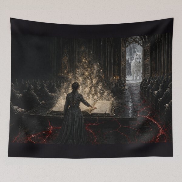 Item preview, White Wolf Cathedral Ledger Gothic Art designed and sold by GeoWhimsy Studio.