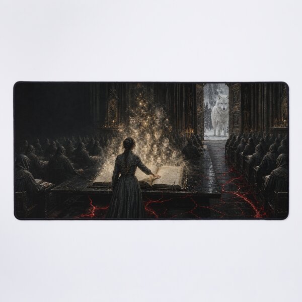 Item preview, White Wolf Cathedral Ledger Gothic Art designed and sold by GeoWhimsy Studio.