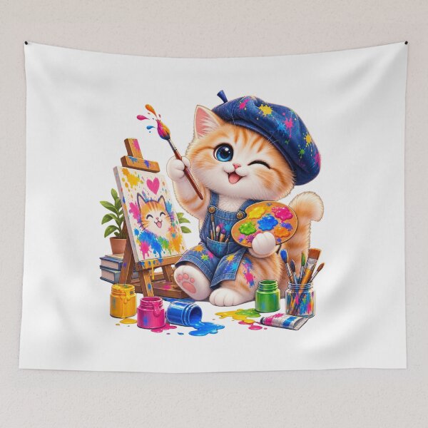 Item preview, Cute Kawaii Cat Artist – Adorable Kitten Painting Art designed and sold by teeNova Wear.