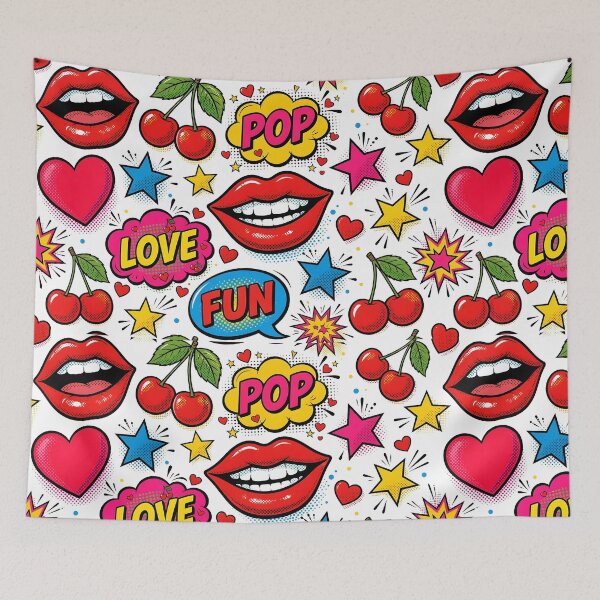 Item preview, Pop Art Lips Cherries Pattern - POP LOVE FUN Comic designed and sold by Ela Art Space .