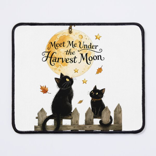 Item preview, Meet Me Under The Harvest Moon Black Cats On Fence Autumn Moonlight designed and sold by Connys Colorful World.