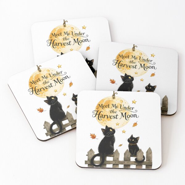 Item preview, Meet Me Under The Harvest Moon Black Cats On Fence Autumn Moonlight designed and sold by Connys Colorful World.