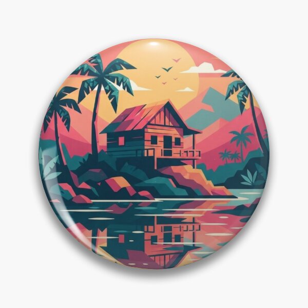 Item preview, Tropical Beach House Sunset Retro Palm Trees Ocean Art designed and sold by GlowAura7.