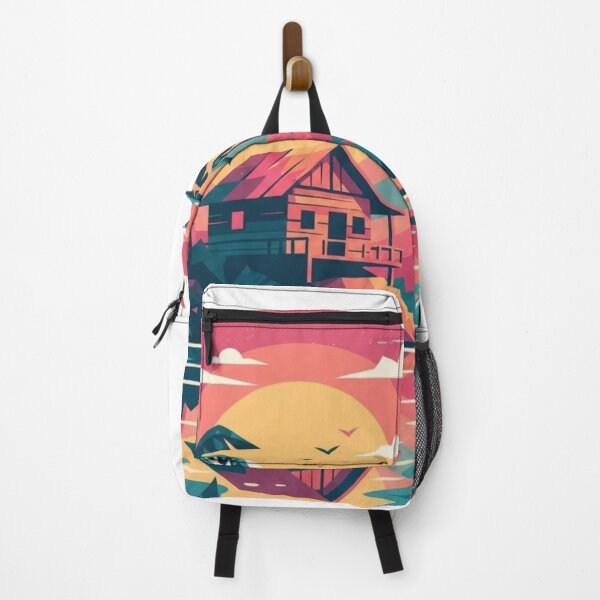 Item preview, Tropical Beach House Sunset Retro Palm Trees Ocean Art designed and sold by GlowAura7.