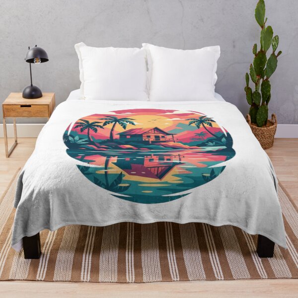 Item preview, Tropical Beach House Sunset Retro Palm Trees Ocean Art designed and sold by GlowAura7.