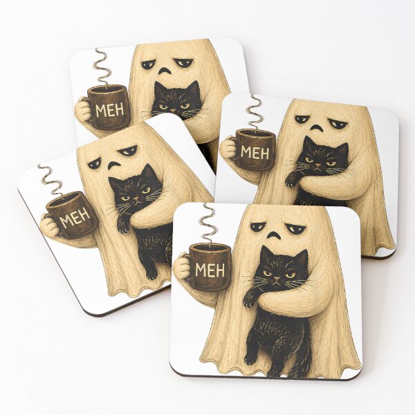 Item preview, Spooky Ghost Holding Black Cat Coffee Lover Funny Halloween  designed and sold by LeonPhillip.
