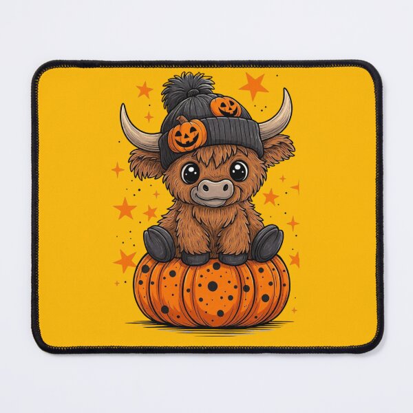 Item preview, Cute Halloween Highland Cow with Pumpkin – Kawaii Spooky Cow designed and sold by anemiche.