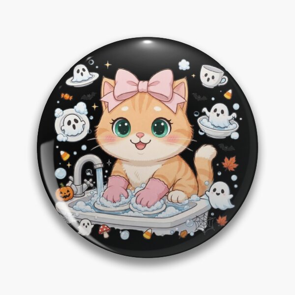 Item preview, Cute Dish Washing Cat Ghost Dishes Halloween designed and sold by Moody Vibes Studio.