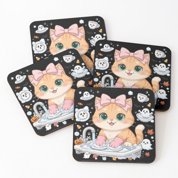 Item preview, Cute Dish Washing Cat Ghost Dishes Halloween designed and sold by Luna's World - Moody Vibes Studio.