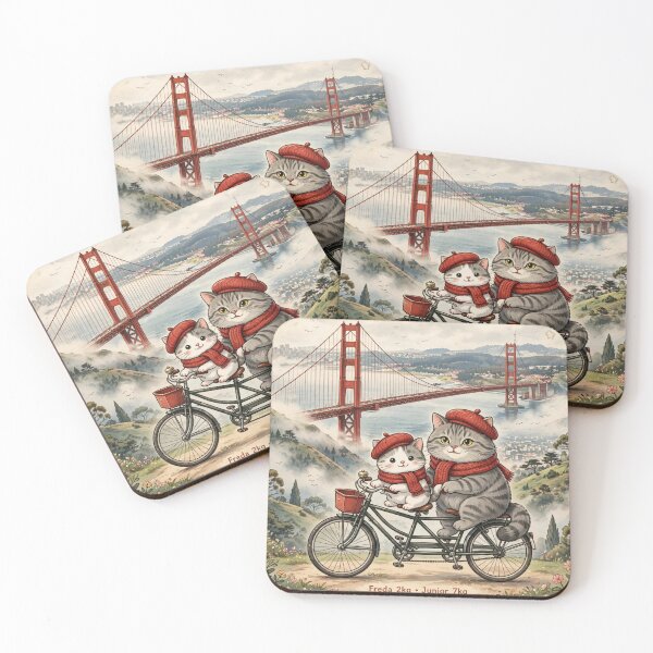Item preview, Kawaii Cats on Tandem Bike Golden Gate Bridge San Francisco USA designed and sold by MAISON SYLVIE.