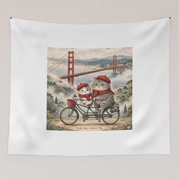 Item preview, Kawaii Cats on Tandem Bike Golden Gate Bridge San Francisco USA designed and sold by MAISON SYLVIE.