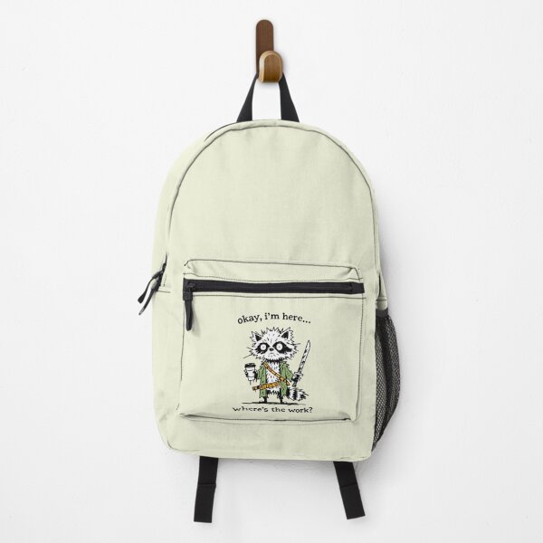 Item preview, Okay I'm Here Where's The Work Funny Raccoon Coffee Sword Quote designed and sold by Studio Bootleg.