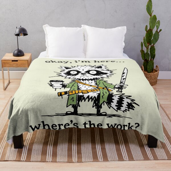 Item preview, Okay I'm Here Where's The Work Funny Raccoon Coffee Sword Quote designed and sold by Studio Bootleg.