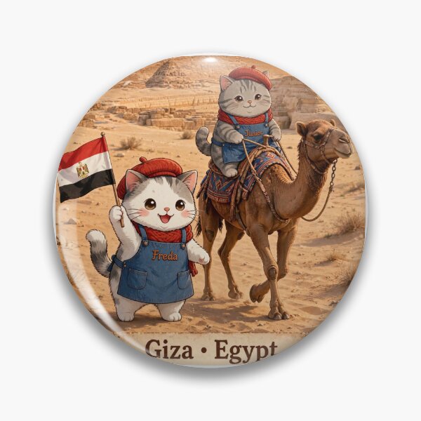 Item preview, Kawaii Cats Camel Ride Giza Egypt - Freda and Junior with Egyptian Flag designed and sold by MAISON SYLVIE.