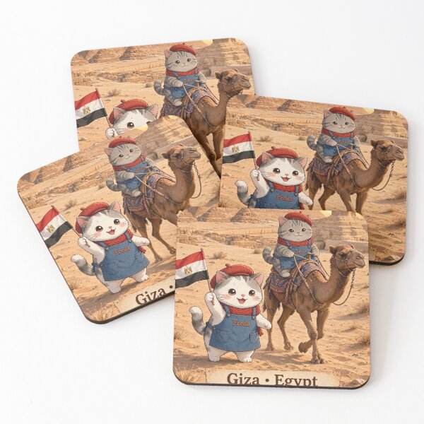 Item preview, Kawaii Cats Camel Ride Giza Egypt - Freda and Junior with Egyptian Flag designed and sold by MAISON SYLVIE.