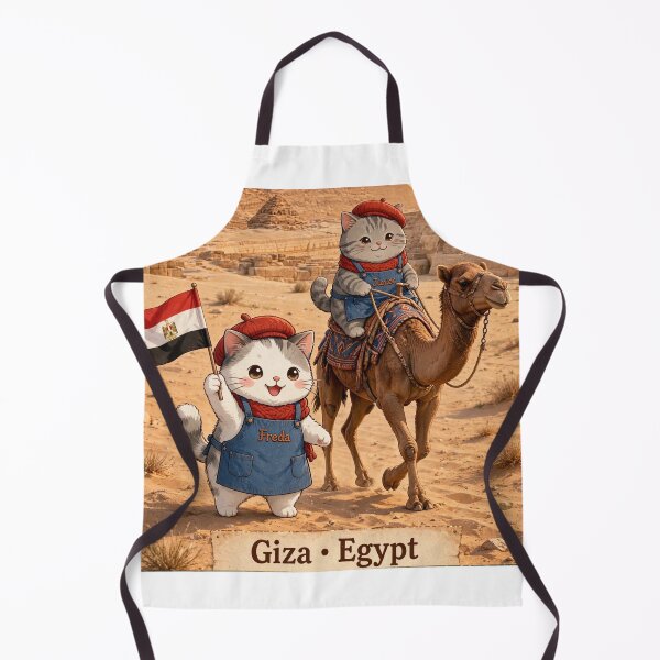 Item preview, Kawaii Cats Camel Ride Giza Egypt - Freda and Junior with Egyptian Flag designed and sold by MAISON SYLVIE.
