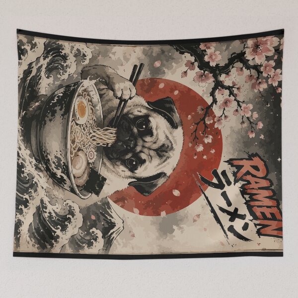 Item preview, Pug Dog Ramen Sumie Japanese Vintage designed and sold by TomFrontierArt.
