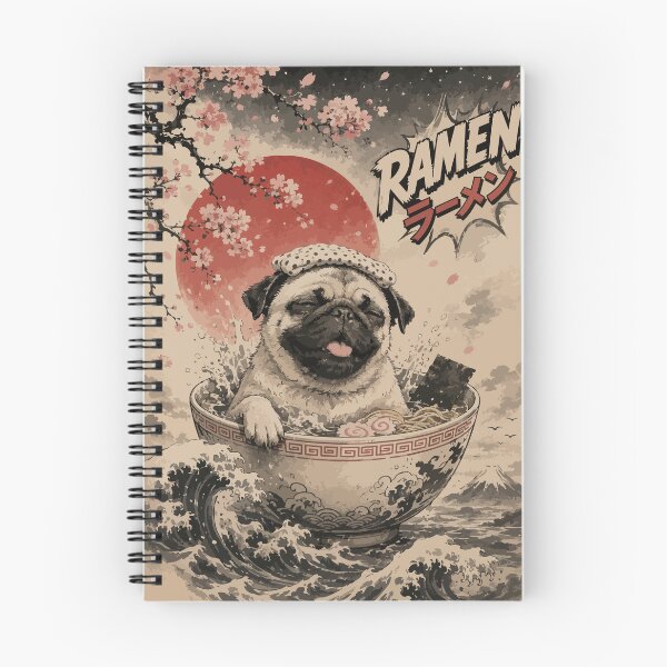 Item preview, Pug Dog Bath Ramen Sumie Japanese Vintage designed and sold by TomFrontierArt.