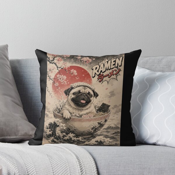 Item preview, Pug Dog Bath Ramen Sumie Japanese Vintage designed and sold by TomFrontierArt.