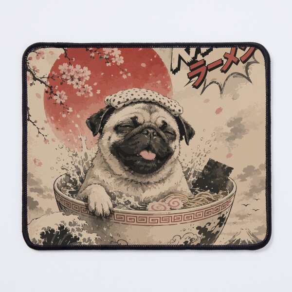 Item preview, Pug Dog Bath Ramen Sumie Japanese Vintage designed and sold by TomFrontierArt.
