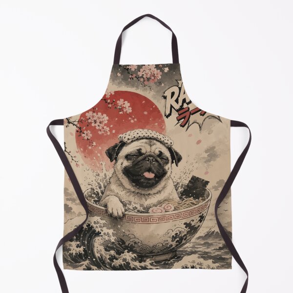 Item preview, Pug Dog Bath Ramen Sumie Japanese Vintage designed and sold by TomFrontierArt.