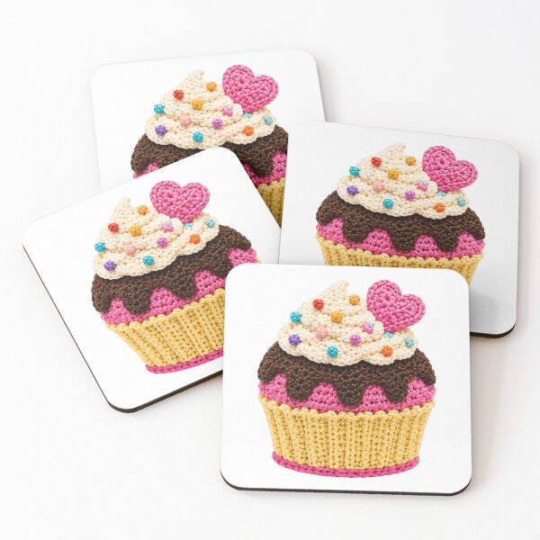 Item preview, Crochet-Style Pink Heart Garnish Cupcake Print Shapes Mania designed and sold by Shapes-Mania.