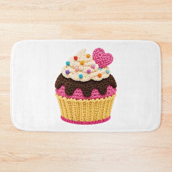 Item preview, Crochet-Style Pink Heart Garnish Cupcake Print Shapes Mania designed and sold by Shapes-Mania.