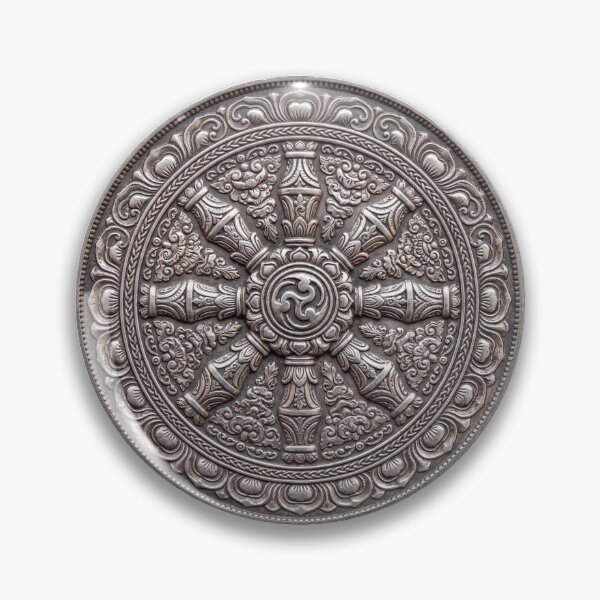 Item preview, Silver Dharmachakra Coin Art | Hindu Sacred Coin Design designed and sold by CosmicLotusArt.
