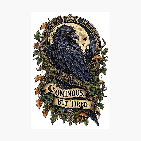 Item preview, Ominous, But Tired – Gothic Celtic Raven Under the Full Moon designed and sold by thewandswant.