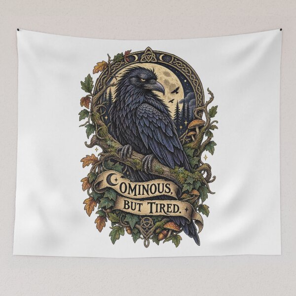 Item preview, Ominous, But Tired – Gothic Celtic Raven Under the Full Moon designed and sold by thewandswant.