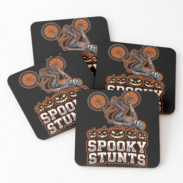 Item preview, Spooky Stunts BMX Skeleton Backflip Pumpkins Halloween designed and sold by TeNovaStudio.