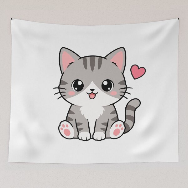 Item preview, Kawaii Gray Tabby Cat With Heart designed and sold by VectorForge Studio.