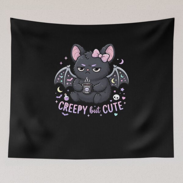 Item preview, Creepy but Cute – Pastel Goth Bat with Coffee designed and sold by OH-MY-GOTH.
