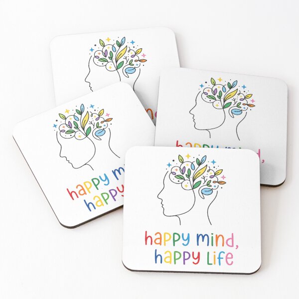 Item preview, Happy Mind Happy Life – Colorful Floral Mindfulness Art designed and sold by ZHD Home Decor - Apparel - Accessories.