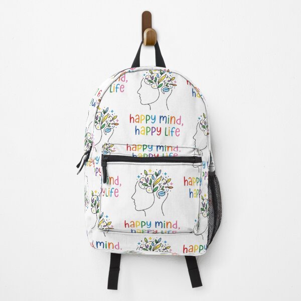 Item preview, Happy Mind Happy Life – Colorful Floral Mindfulness Art designed and sold by ZanyPaintbrush.