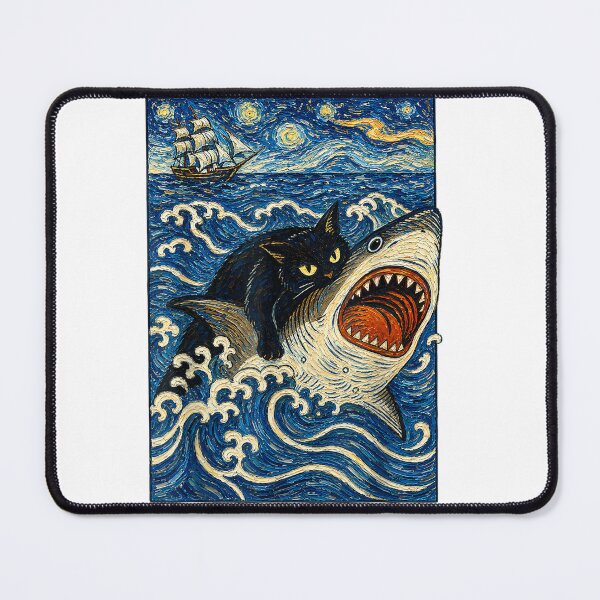 Item preview, Japanese Black Cat Biting Shark Graphic Tees Men Women designed and sold by RickyHerrera.