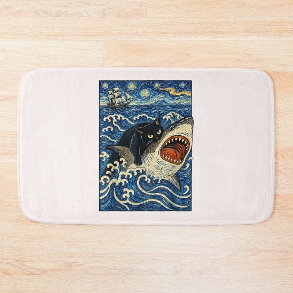Item preview, Japanese Black Cat Biting Shark Graphic Tees Men Women designed and sold by RickyHerrera.