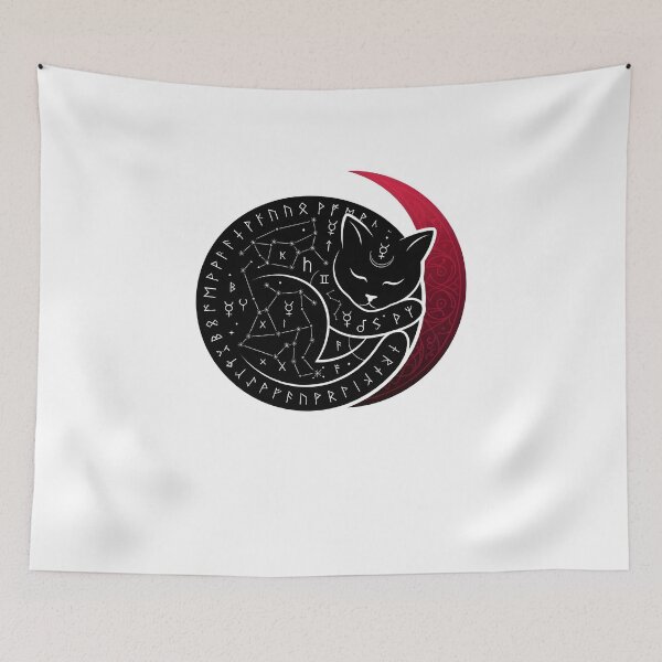 Item preview, Sleeping witch cat in the red moon with runes designed and sold by OH-MY-GOTH.