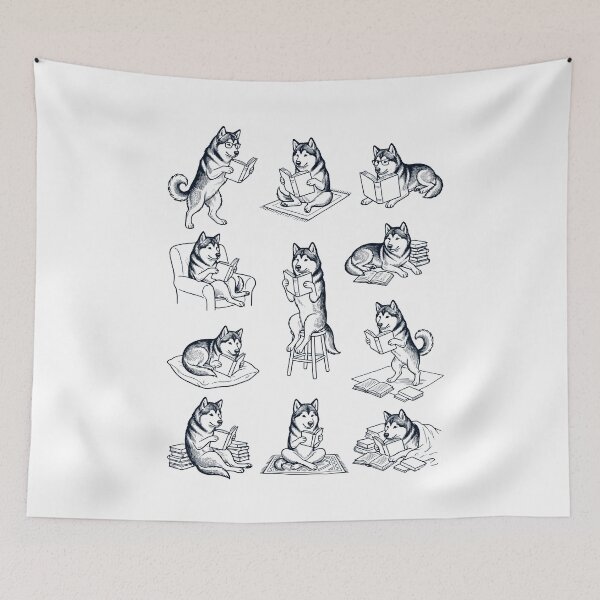 Item preview, Vintage Alaskan Malamute Book Reader Reading Dog Lover designed and sold by dian-rody-crest.