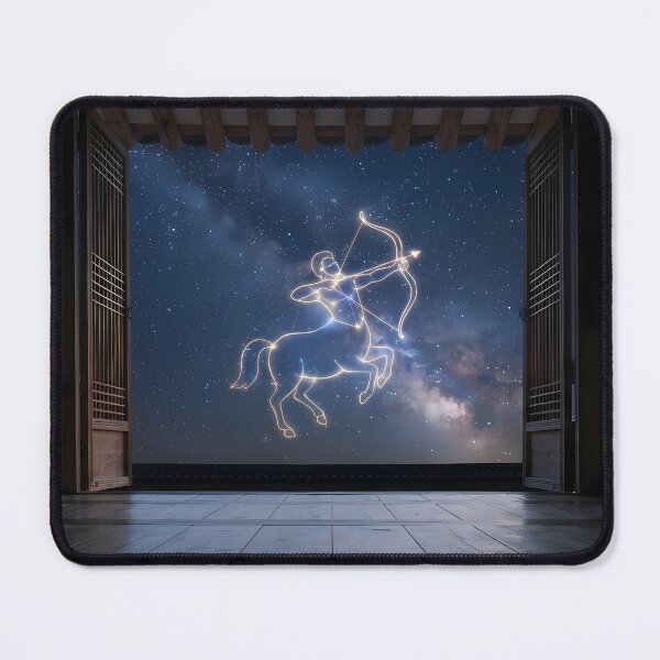 Item preview, Sagittarius Constellation over a Traditional Hanok: Chasing Celestial Dreams | Fine Art Print designed and sold by SOOstudio73.