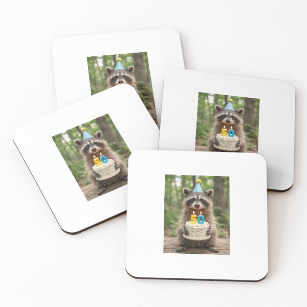 Item preview, Raccoon 50th birthday cute adorable cake party baby kawaii designed and sold by CheeseBlueprint.
