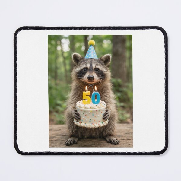 Item preview, Raccoon 50th birthday cute adorable cake party baby kawaii designed and sold by CheeseBlueprint.
