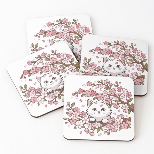 Item preview, Cute Cat Peeking Through Cherry Blossom Branches - Japanese Sakura Neko designed and sold by PetalsPaws.