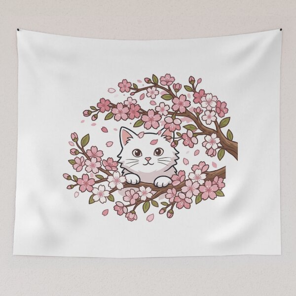 Item preview, Cute Cat Peeking Through Cherry Blossom Branches - Japanese Sakura Neko designed and sold by PetalsPaws.