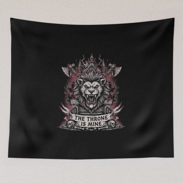 Item preview, The Throne Is Mine Lion Throne Battleaxes Deathcore Graphic designed and sold by Enea Kelo.