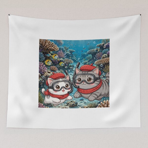 Item preview, Kawaii Cats Snorkeling Red Sea Egypt - Freda and Junior Coral Reef designed and sold by MAISON SYLVIE.