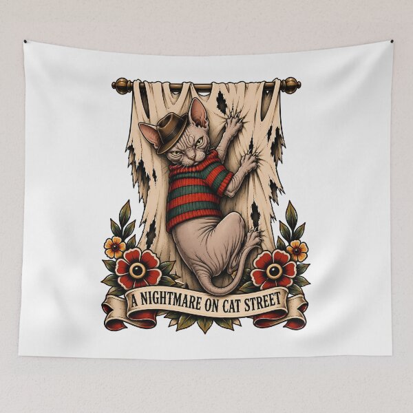 Item preview, A Nightmare On Cat Street Horror Tattoo designed and sold by Old's Cool Cat Studio.