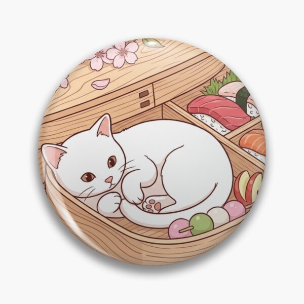 Item preview, Cute Cat in Japanese Bento Box - Sakura Cherry Blossom & Sushi Art designed and sold by PetalsPaws.
