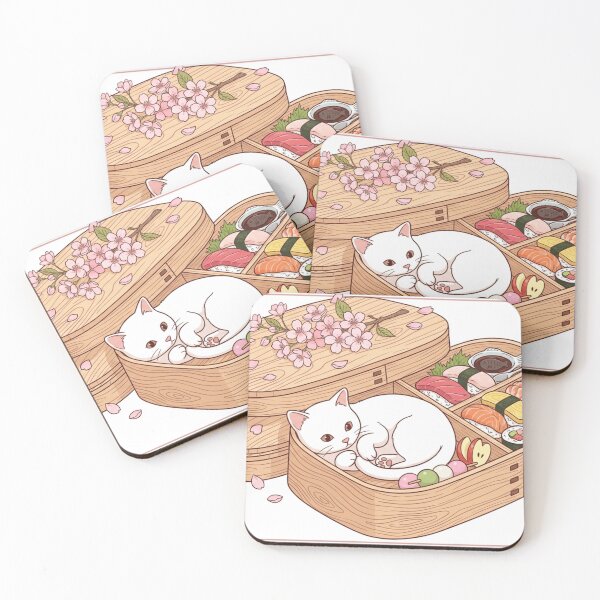 Item preview, Cute Cat in Japanese Bento Box - Sakura Cherry Blossom & Sushi Art designed and sold by PetalsPaws.
