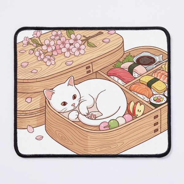 Item preview, Cute Cat in Japanese Bento Box - Sakura Cherry Blossom & Sushi Art designed and sold by PetalsPaws.